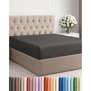 Full Fitted Bed Sheet - Bottom Single Fitted Sheet Only - Ultra-Soft Hotel Luxury Bedding w/ 8-16 Inch Deep Pockets - Breathable, Cooling & Wrinkle Free - Easy-Fit, Fade & Shrink Resistant - Charcoal
