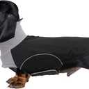 Brabtod Dog Winter Coat for Dachshund, Waterproof Miniature Dachshund Clothes Jacket, Small Dog Coat with Harness Slot, Dachshund Jumper with Turtle Neck, Pet Garment Ideal for Walking, Camping-Black-S