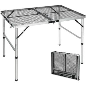REDCAMP 36x24 Folding Grill Table for Outside, Lightweight Portable Metal Aluminum Outdoor Grill Table with Adjustable Height Legs, Great for Camping Picnic Cooking BBQ, Silver 3ft