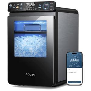 ecozy Nugget Ice Maker Countertop, First Full-Color Smart Panel 44 lbs/24H Ice Machine with APP & Voice Control, Double-Layer Insulation, Pull-Out Water Tank, Soft Pebble Chewable Ice, Self-Cleaning, Silver 