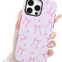Fiyart Designed for iPhone 16 Pro Case Cute Trendy Aesthetic Bow Pattern Compatible with MagSafe Checkered for Women Girls Hard Phone Shockproof Cover 6.3",Pink Ribbon Bowknot