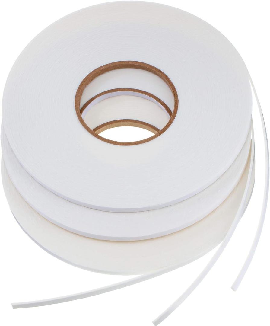 Zonon 3 Rolls Double Sided Foam Tape PE Roll Double Faced Sponge Adhesive Mounting Tape(1/4 Inch by 50 Feet,White)