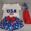 My 1st 4th July, Baby Outfit, White, 0-3 Months, Baby Girl Outfit Bunny Ruffle Short Sleeve Shirt Onesie Suspender Skirt Newborn Clothes+Headband