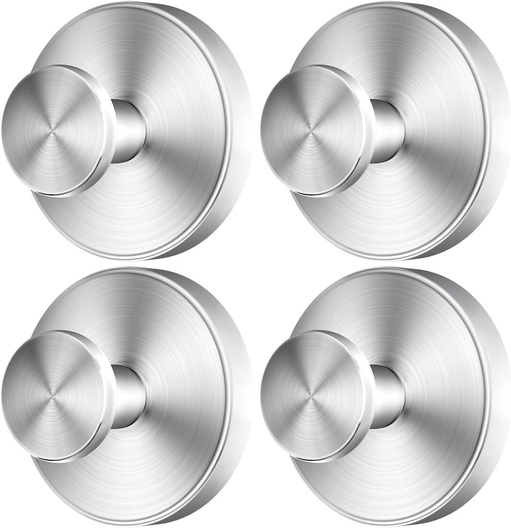 2025 Upgraded Drill-Free Suction Cup Hooks, Stainless Steel Suction Cup Hooks for Shower, Mirror, Wall, Bathroom, Glass, Hanging Towels - 4 Pack, Brushed Silver