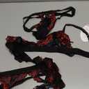 RSLOVE Women Lingerie Set with Garter Belt Lace Lace Teddy Babydoll Strappy Exotic Bra and Panty Set (No Stockings) Black-Red S