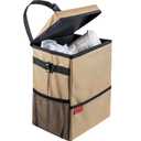 Lusso Gear Spill-Proof Car Trash Can (3.5 Gallon) - Easy to Clean Hanging Garbage Bin - Leak-Proof Lid, Removable Liner, Waterproof - Keeps Truck, SUV, Car, Minivan Clean & Odor Free (Tan)