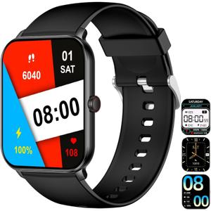 Smart Watch for Men Women Answer/Make Calls and Message Reminder, Fitness Watch 1.85" HD Touch Screen, 100+ Sports Modes/Heart Rate/Sleep Monitor, Activity Trackers for iOS/Android,Black