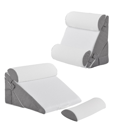 Bedluxe Adjustable 4pcs Bed Wedge Pillow Set, Memory Foam Wedge Pillows Post Surgery for Back, Neck, Leg Pain Relief, Pillow Wedge for Sleeping, Sitting up in Bed, Acid Reflux and GERD, White/Grey