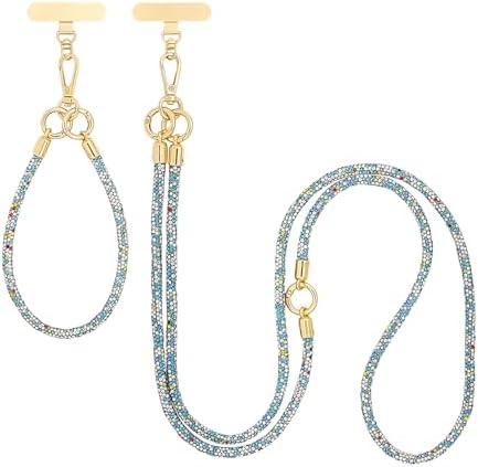 ABJFJE Crystal Phone Lanyard Crossbody & Wrist Strap Phone Strap Crossbody & Wrist Lanyard Anti Theft Phone Strap for Women