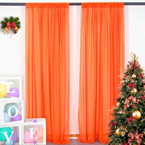 DUOBAO Chiffon Backdrop Curtain 2 Panels 29x108 Inch - Voile Sheer Fabric Arch Draping for Wedding Ceremony, Photography Studio Backdrops, Party Decorations (Orange)