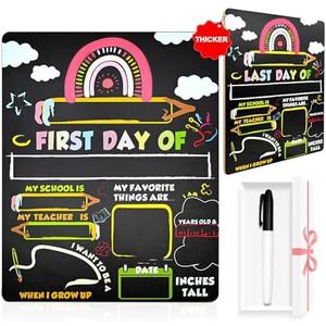 First and Last Day of School Sign Board, 14”x11”Double-Sided & Reusable Back to School Chalkboard Prek Signs Kindergarten st with Markers for Preschool Drycare Erase Set of 2