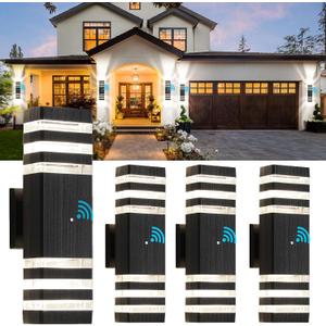 tewei 4 Pack Dusk to Dawn Outdoor Light Fixture, Black Exterior Wall Lights Up and Down Porch Lights Outdoor Wall Mount Waterproof Aluminum Outside Lights for House Garage, 3-Layer, 3000K, 3 Layer - 15 Inch