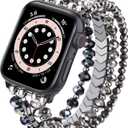 MOFREE Beaded Bracelet Compatible with Apple Watch Band 42mm/44mm/45mm/49mm/46mm Series 11/10/9/8/7/SE/6/5/4/3/2/1/Ultra Women Fashion Handmade Elastic Stretch Strap for iWatch Bands Blue/Dark Grey