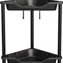 Orimade Rustproof 2 Tier Floor Standing Corner Shower Caddy Organizer, Plastic Metal Splicing Floor Corner Shelf Rack Stands for Bathroom, Black