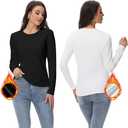 2Pcs Womens Ribbed Shirts Crewneck Fitted T-Shirts Casual Underscrubs Layer Basic TopsBlackWhite