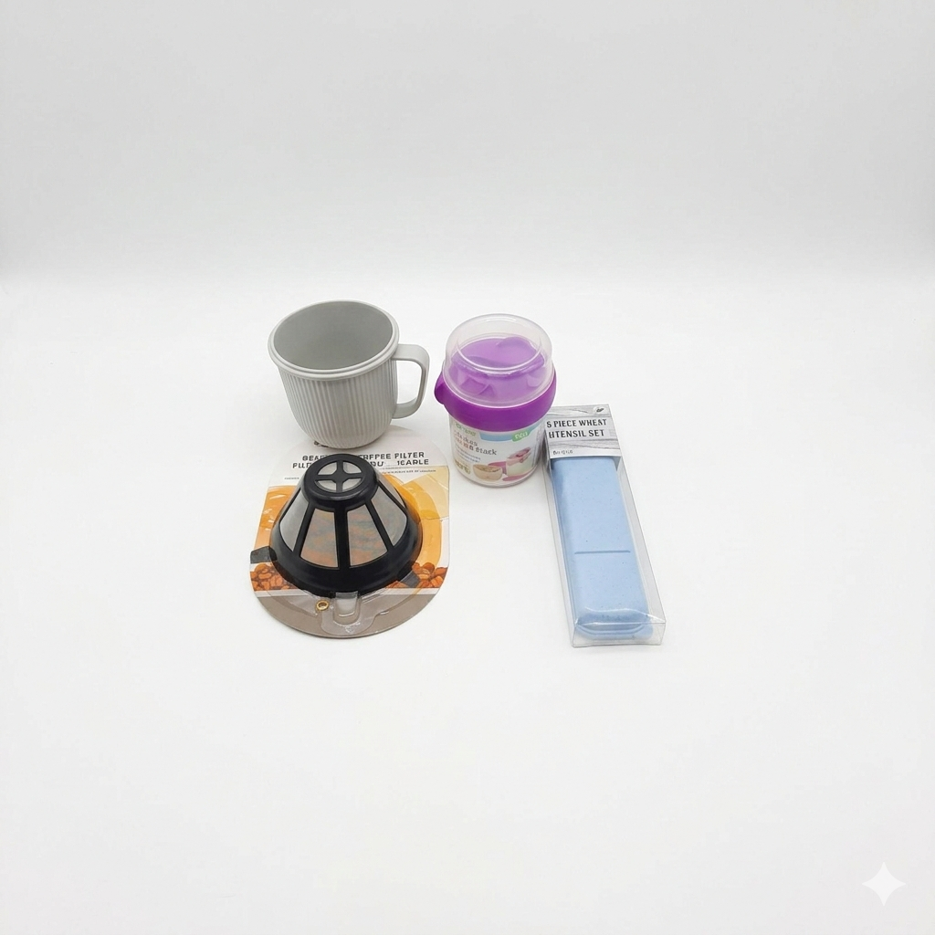 Culinary elements 20 OZ 591ml Soup Mug, FIll Brew coffee, Prep Flip&Go Snack Stack , 5 Piece Wheat