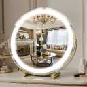 Vanity Mirror with Lights, 18" LED Makeup Mirror, HD Professional Mirror, Smart Touch with 3-Color Lighting, Dimmable, 360 Rotation, Lighted Up for Makeup Desk, Bedroom (Gold)