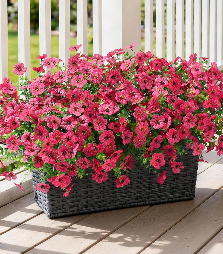 5 x Ivydale Artificial Flowers for Outdoor 24 Bundles Fake Mums with Eucalyptus Leaves UV Resistant Silk Faux Daisy Flower Plant for Outside Home Porch Patio Window Box, Rose