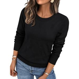 LILLUSORY Womens Sweaters Fall Fashion 2026 Lightweight Long Sleeve Knit Pullover Casual Trendy Tops Winter Clothes (Black, Medium)