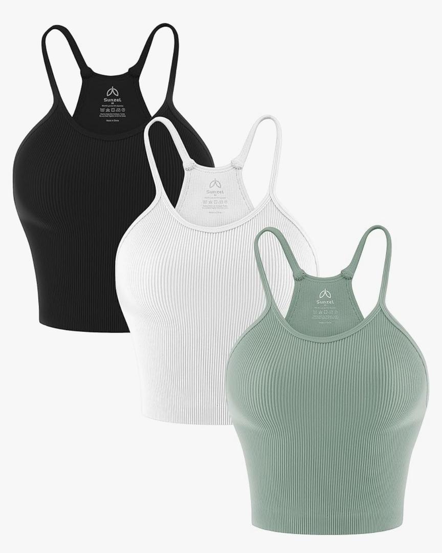 Sunzel Free to Be Tank, Crop Ribbed Tank Tops Seamless Racerback Camisoles No pad Camis Cropped Workout Gym Yoga M