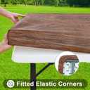 Smiry Square Table Cloth Cover, Waterproof Elastic Fitted Picnic Tablecloth, Wipeable Flannel Backed Vinyl Tablecloths for Camping, Dining, Outdoor (Brown, 42" x 42")