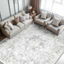 Area Rugs 8'x10' Washable Non-Slip, Floral Vintage Distress Print Pattern Medallion Carpet for Living Room Bedroom Dining Room, White Gray, Light Grey (8x10)