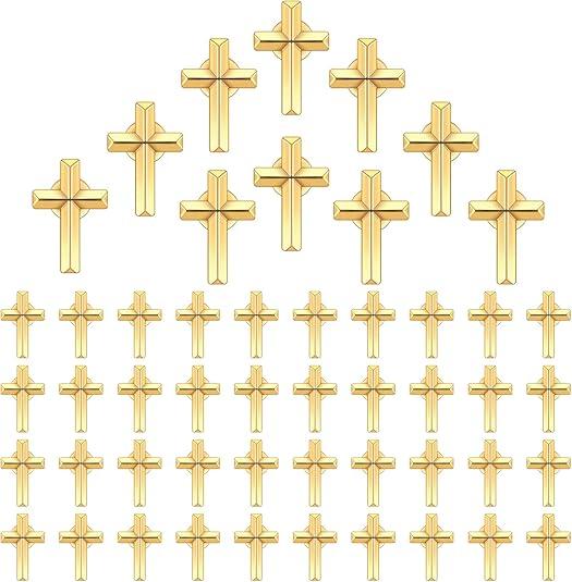 Jexine 50 Pcs Small Cross Lapel Pins, Religious Christian Chaplain Enamel Brooch Bulk Gift for Funeral Church Wedding 25Pcs Gold Stars