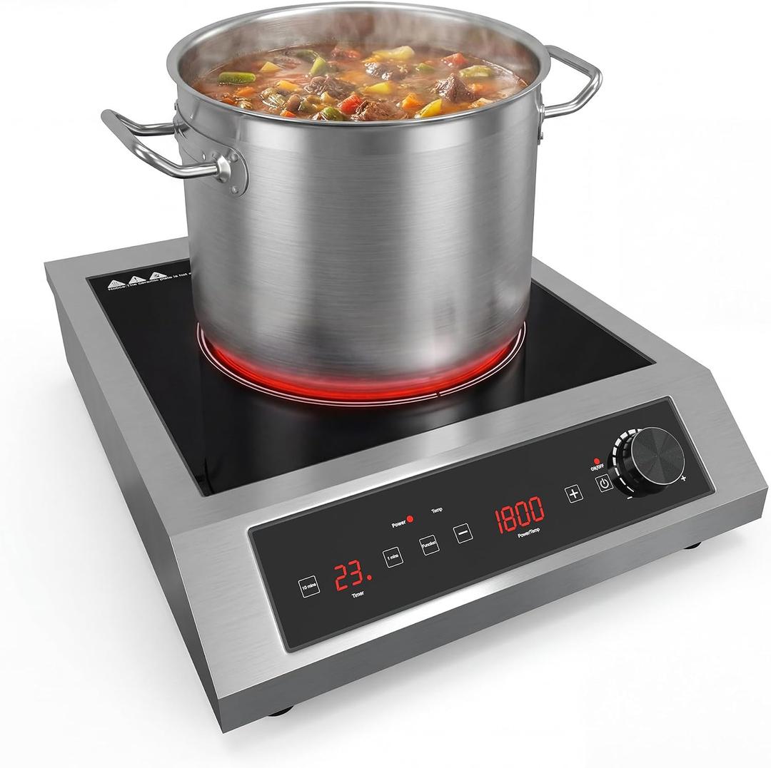 Commercial Induction Cooktop 1800W, Professional Electric Countertop Burner, 10 Power & 10 Temp Setting, Induction Hot Plate with Timer, Electric Stove with LED Screen, Black
