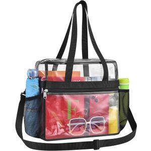 Paxiland Clear Bag for Stadium Events 12x6x12, Clear Tote Bag with Reinforced Strap, Transparent Bag for Sports Concert (Black)