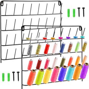 Tosnail 2 Pack 32 Spools Metal Thread Holder, Large Racks, Wall Mount Storage Organizer for Sewing, Braiding, Embroidery and Jewelry