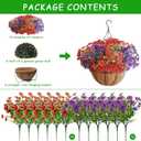 Artificial Hanging Flower Plants with Pot Planter, 12 Bundles Fake Flowers Uv Resistant Artificial Outdoor Flowers for Spring Summer Yard Porch Patio Garden and Home Decoration - Purplish Red