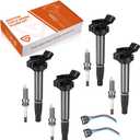 Iridium Spark Plug Ignition Coil Pack UF596 4 Set, Fit For Toyota Corolla S Matrix Prius 2012 2013 2014 CT200h IM XD, Fit For Pontiac Vibe 1.8L, Replaces# UF619 90919-02258 C1714, W/Coil Adapters