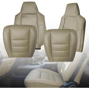 Driver and Passenger Side Bottom Replacement Seat Cover & Top Lean Back Compatible with Ford F250 F350 2002 2003 2004 2005 2006 2007,Tan Microfiber Leather Seat Protector Cover