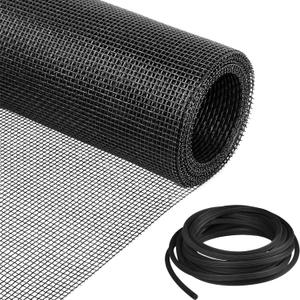 Window Screen Replacement Kit, 36"W  90"L Durable Polyester Adjustable Screen Mesh with Retainer Spline (32ft) for DIY Project Window Screen Door Screen Replacement & Repair, Black