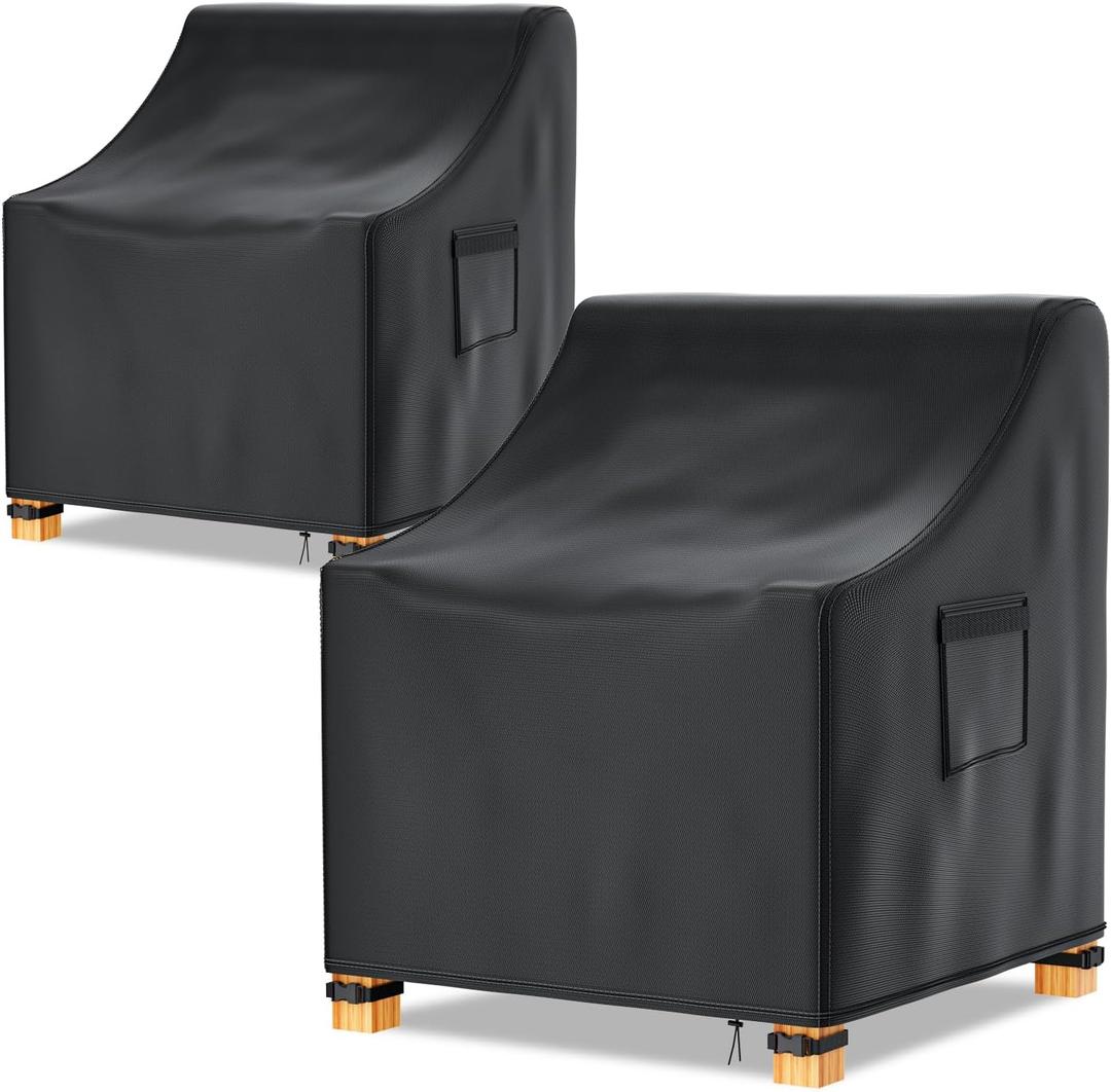 Likorlove Patio Chair Covers Waterproof – 32" W x 37" D x 36" H, Heavy Duty 600D Outdoor Furniture Covers for Lounge Deep Seat Chairs, Windproof with Buckles & Air Vent, Black (2 Pack)