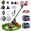 20000 RPM Electric Weed Wacker with Wheel,12 Brushless Cordless Weed Eater Battery Powered, 4-in-1 Brush Cutter/String Trimmer/Grass Trimmer/Lawn Mower, Edger Stringless Weed Trimmer,5 Blade,2 Battery