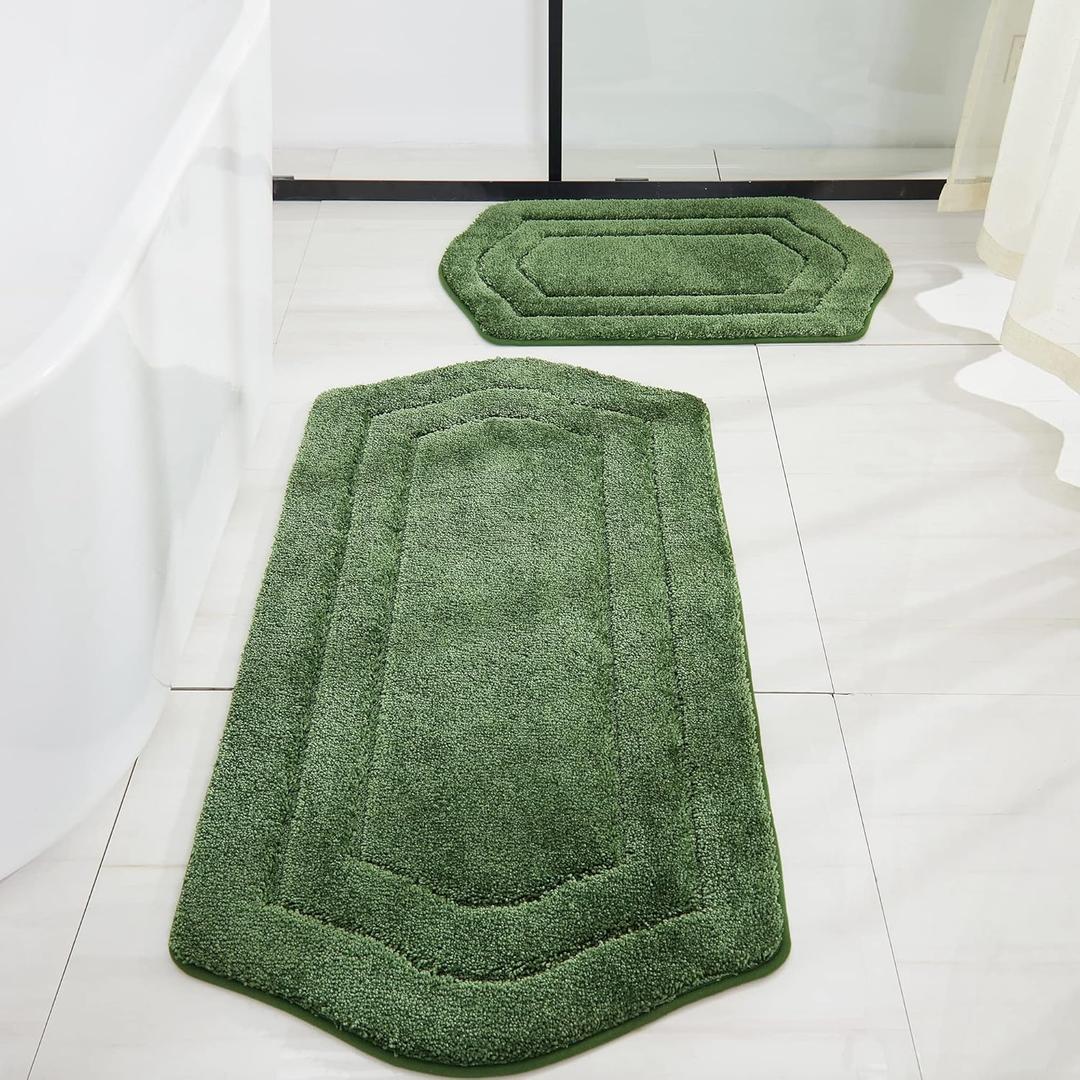 COSY HOMEER Extra Thick Bath Rugs for Bathroom - Anti-Slip Bath Mats Soft Plush Yarn Shaggy 100% Strong Mirco Polyeste Mat Living Room Bedroom Mat Floor Water Absorbent(Green, 20x32+24x48 -Inches)
