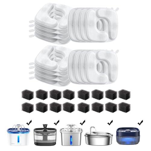 Veken Cat Water Fountain Filters, 15 Pack Replacement Filters & 15 Pack Replacement Pre-Filter Sponges Set for 50oz, 84oz, 95oz or 108oz Automatic Pet Fountain Dog Water Dispenser