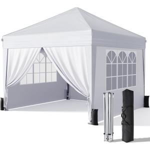 10x10 Pop Up Canopy with Sidewalls, Outdoor Instant Canopy Tent with Carry Bag for Commercial Events, Camping, Backyard Parties - White