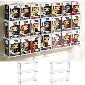 2 PCS Wall Display Shelves Compatible with 21 Funko Pop in Box Acrylic Floating Display Shelves Clear Tiered Display Shelf for Collectibles Stackable Action Figure Stand for Boxed Figures Display Case