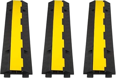 CXRCY Cable Ramp 3 Pack 2 Channel 11000lbs axle Capacity Floor Cord Cable Protector, Rubber Speed Bumps Hose Protector Ramps for Wire/Hose/Pipe Hider Driveway &Outdoor 40x10x2 inch(L x W x H)