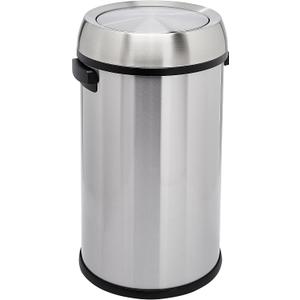 Amazon Basics Round Stainless Steel Trash Can with Swing Lid, Fingerprint and Smudge Resistant, 65 Litre/17.2 Gallon, Silver, Black