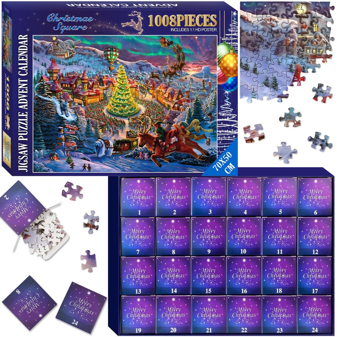 Pozemu Advent Calendar 2025 Northern Christmas Puzzle for Adults Women Men 1008 Pieces (Pack of 2)