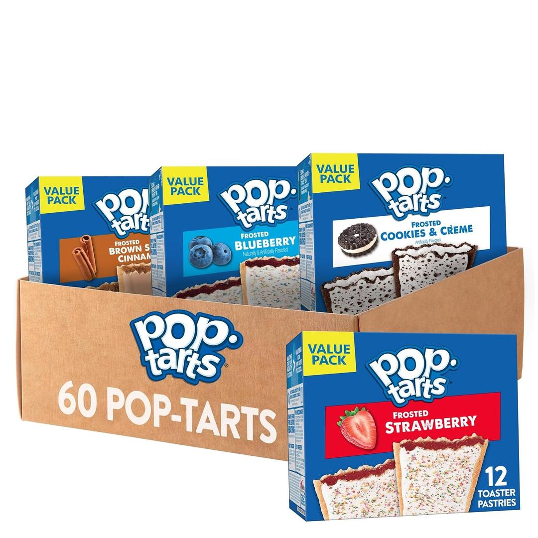 2 x Pop-Tarts Toaster Pastries, Breakfast Foods, Kids Snacks, Variety Pack (60 Pop-Tarts), BB 02 MARCH 2027