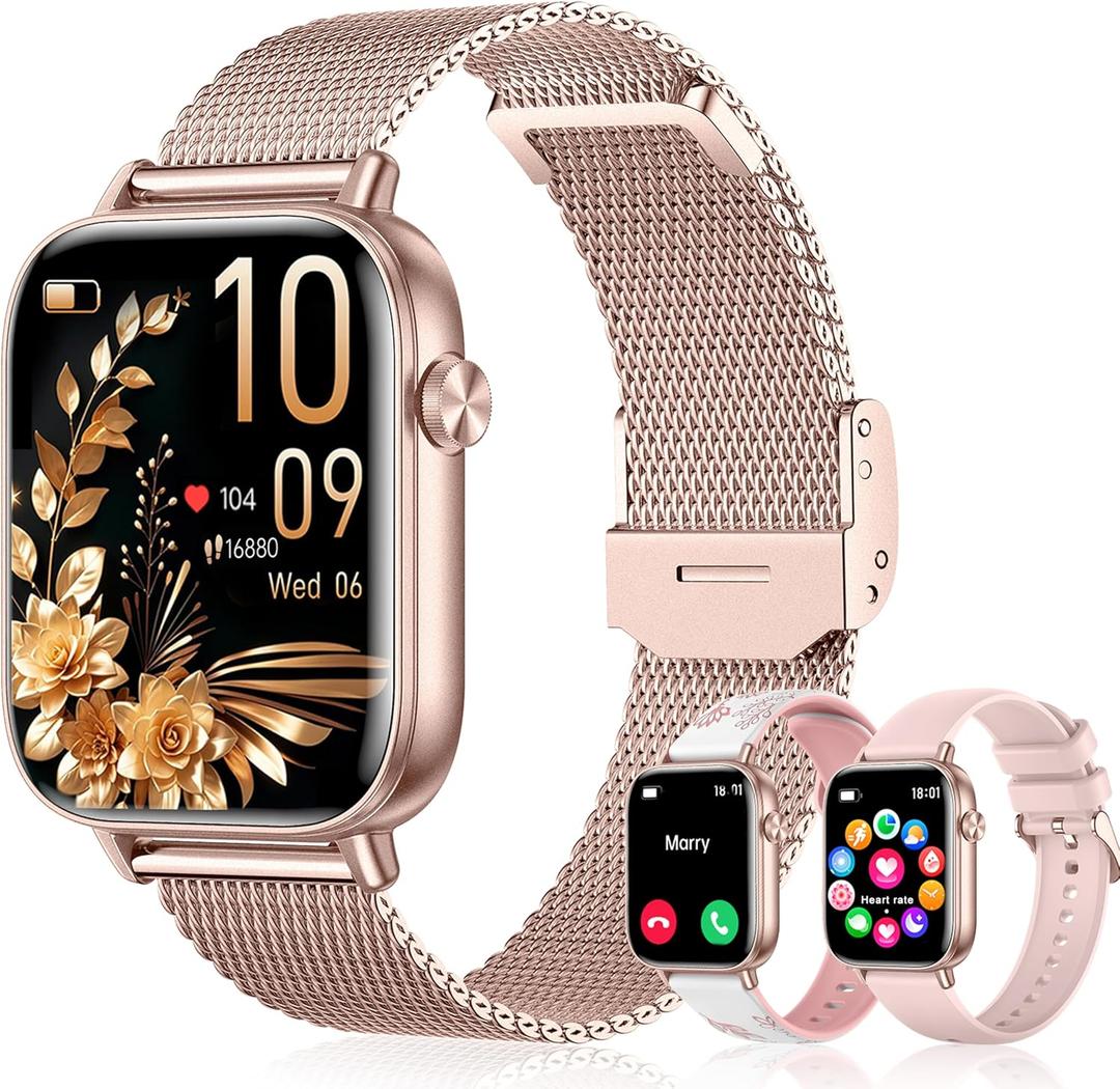 Smart Watch for Women Men (Answer/Make Calls) 1.83" HD 3 Bands Smartwatch Compatible Android iPhone Phones with Fitness Step Tracker/Heart Rate/Sleep Monitor, 120+ Sports IP68 Waterproof, Rose Gold