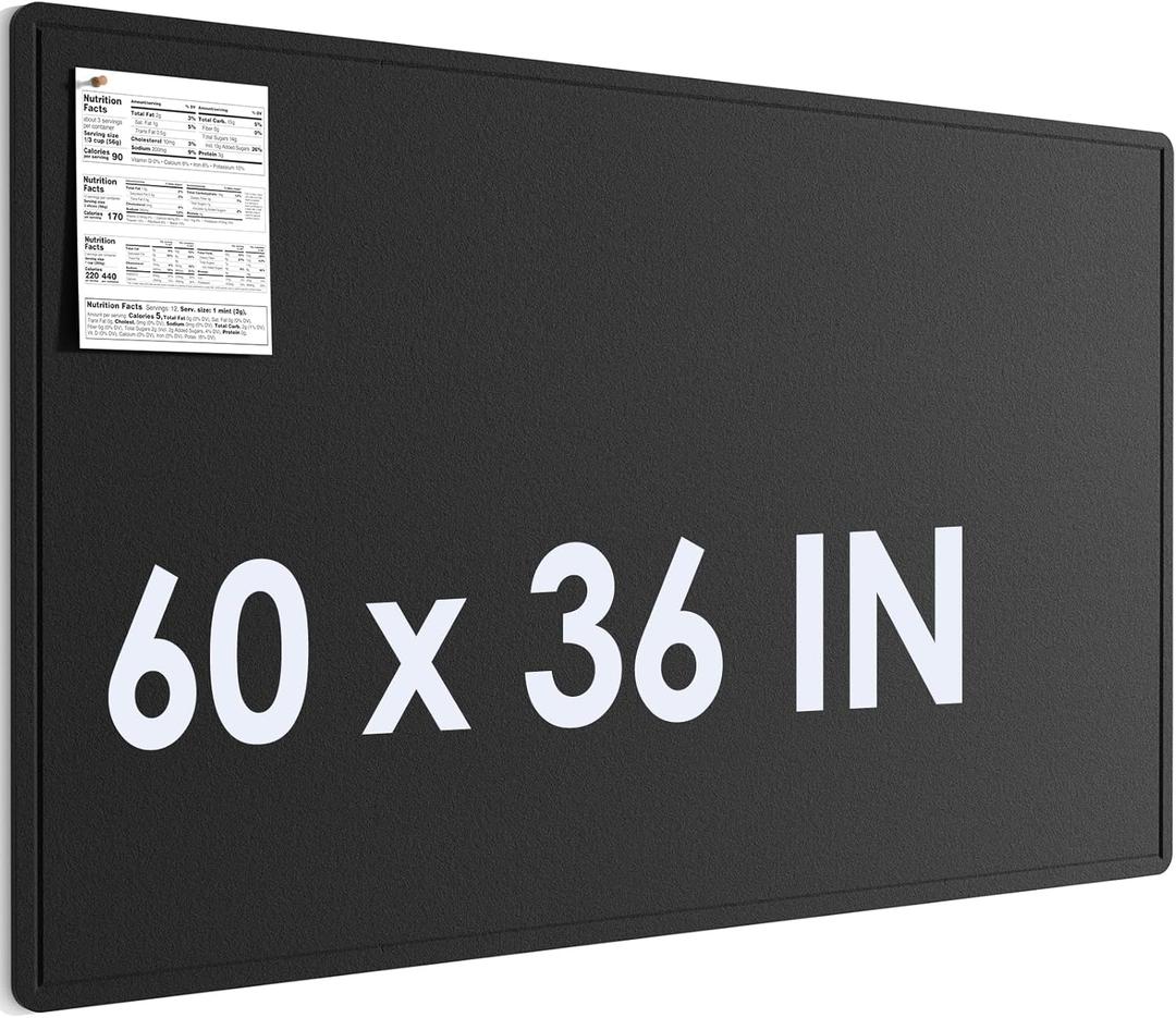 MaxGear Extra Large Bulletin Board 60" x 36", Foldable Felt Board Vision Board Supplies, Cork Board for Office, Home, School, Small Pin Boards for Walls Decorative Display Board Black (60" x 36", Black)