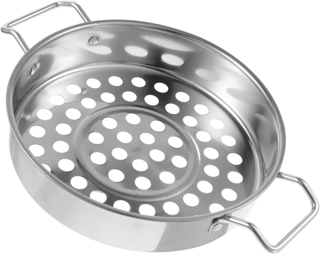 Housoutil Big Hole Colander with Handle, Stainless Steel Colander Strainer, Kitchen Colander Great for Spaghetti, Noodles, Vegetables and Fruits (28.5X20.5X3.5CM, Silver)