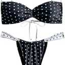 MakeMeChic Women's Polka Dots Bikini Set Tie Back Thong Summer Bathing Suit Swimsuit, Black, M