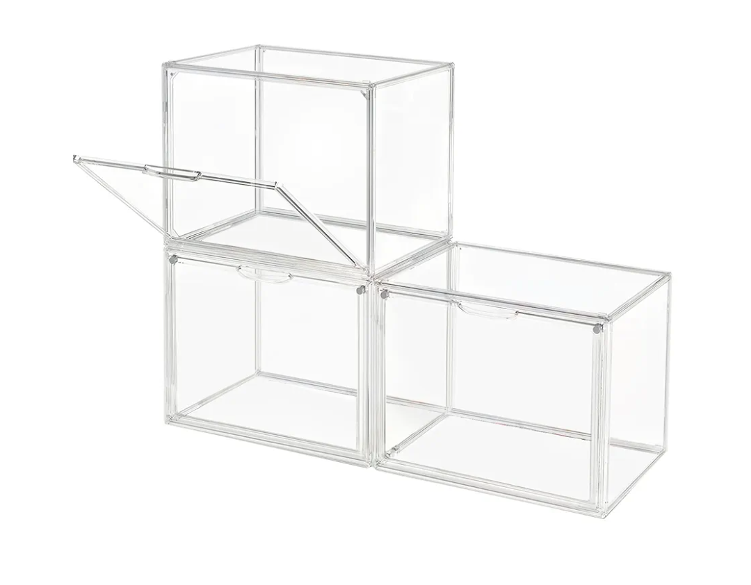 Clear Stackable Plastic Storage Bins with Magnetic Lid, Dustproof Book & Cosmetic Display Cases, Large Figures Collectibles Showcase, Shoe Box, Protection Organizer (Transparent, 3)