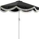Tempera 9ft Auto Tilt Scalloped Patio Umbrellas with Fringe, Outdoor Table Umbrellas with Fade Resistant Canopy, 8 Sturdy Rids, Luxurious Vintage Umbrellas for Lawn, Pool, Deck, Balcony (9 FT Auto-Tilt, Carbon Black)